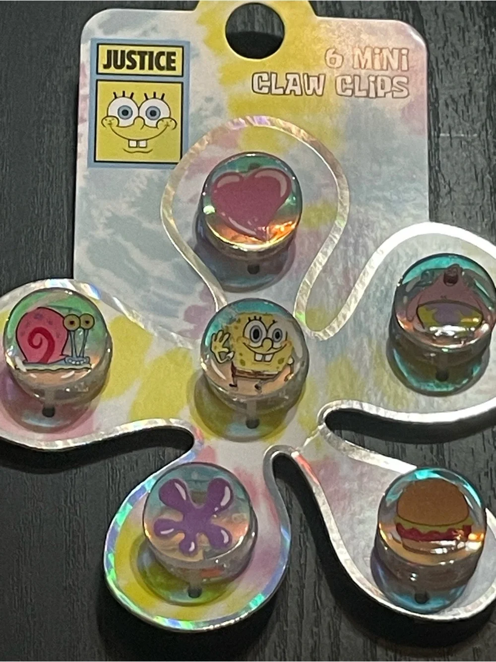 NWT Justice x SpongeBob SquarePants 6 Mini Claw Hair Clips Set Patrick Gary